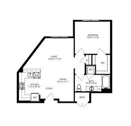  Floor Plan ar-1a6 | 1 Bed | 1 Bath | Den