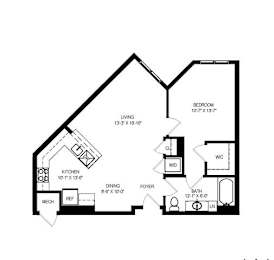  Floor Plan CR-1A9 | 1 Bed | 1 Bath