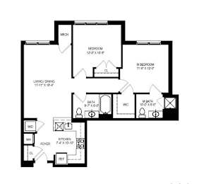  Floor Plan CR-1B1 | 2 Bed | 2 Bath