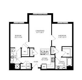  Floor Plan CR-1B2 | 2 Bed | 2 Bath