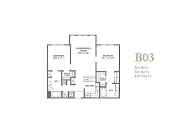  Floor Plan ar-1b3 | 2 Bed | 2 Bath