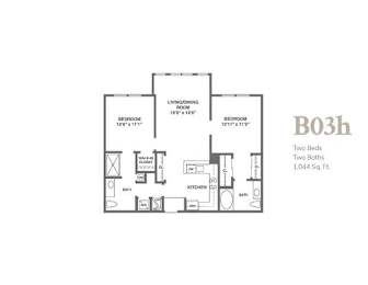  Floor Plan CR-1B3h | 2 Bed | 2 Bath
