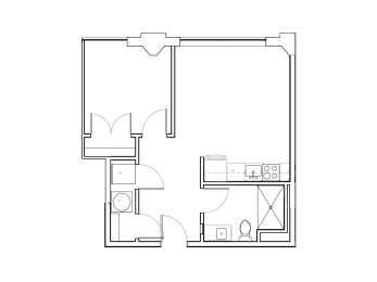 a floor plan of a small house with a bedroom and a living room