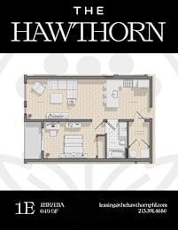 1E Hawthorn Floorplan at The Hawthorn, Pennsylvania, 19131