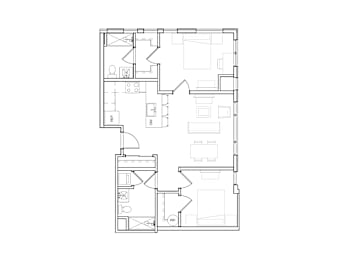A floor plan of a house with labeled rooms.