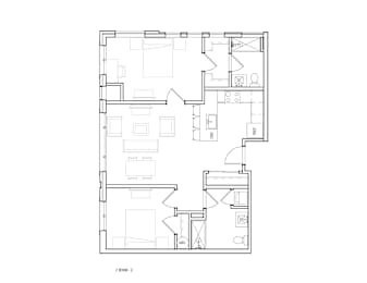 A floor plan of a two bedroom apartment.