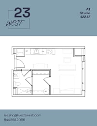 A1 Floor Plan at 23 West Apartments, Philadelphia, 19123