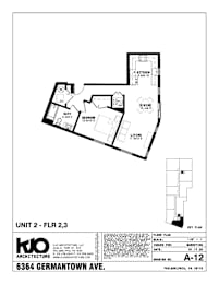 A drawing of a floor plan for a unit at 6364 Germantown Ave.