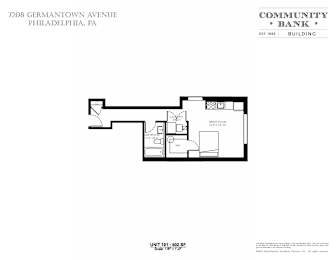 A floor plan for a Community Bank building located at 7208 Germantown Avenue, Philadelphia, PA.