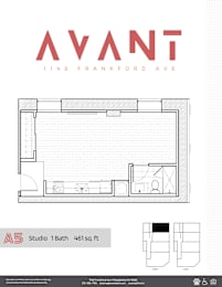 A floor plan for a studio apartment at 1148 Frankford Ave.