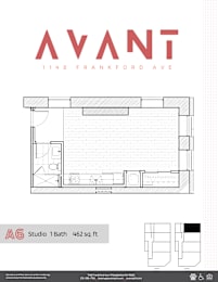 A floor plan for a studio apartment at 1148 Franklin Ave.