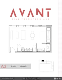 A floor plan for a studio apartment at 1148 Frankford Ave.