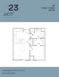 B1 Floor Plan at 23 West Apartments, Pennsylvania