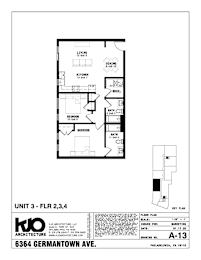 A drawing of a floor plan for a unit 3 - FLR 2,3,4.