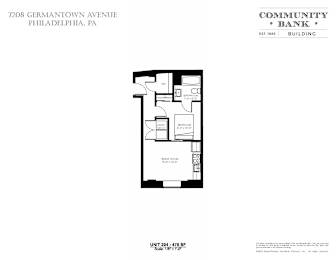 A floor plan for a Community Bank building located at 7208 Germantown Avenue, Philadelphia, PA.