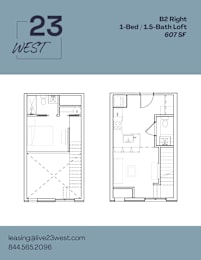 B2 Right Floor Plan at 23 West Apartments, Pennsylvania, 19123