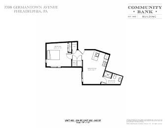 A floor plan for a Community Bank building located at 7208 Germantown Avenue, Philadelphia, PA.