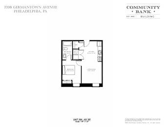 A floor plan for a Community Bank building located at 7208 Germantown Avenue, Philadelphia, PA.