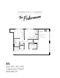 A black and white image of a floor plan for an apartment at Fairman's Garret.