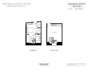 A floor plan for the Community Bank building at 7208 Germantown Avenue, Philadelphia, PA.