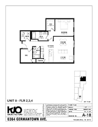 A drawing of a floor plan for a unit 8 in a building.