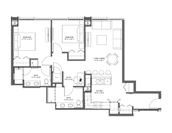 C1 Floor Plan at 17 Market West, Pennsylvania, 19103