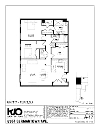 A drawing of a floor plan for a unit numbered 7.