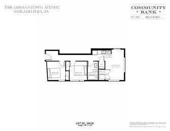 A floor plan for a Community Bank building located at 7208 Germantown Avenue, Philadelphia, PA.