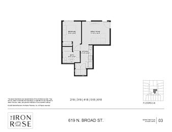 B1 Studio Floorplan at Iron Rose Apartments, Philadelphia, 19123