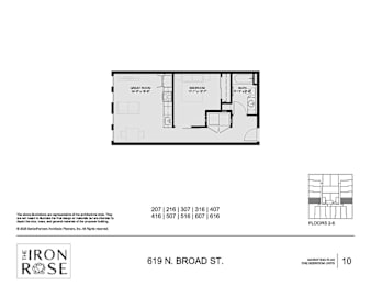 1 Bed 1 Bath Floorplan at Iron Rose Apartments, Philadelphia, PA