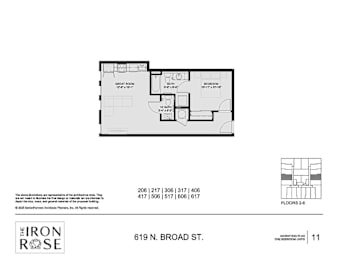 1 Bed 1.5 Bath Floorplan at Iron Rose Apartments, Philadelphia, 19123