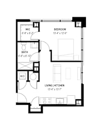 a floor plan of a 1 bedroom floor plan