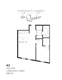 A floor plan for a unit at Fairman's Garret the Quaker.