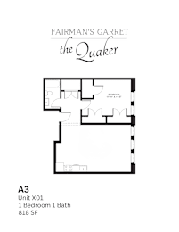 A drawing of a floor plan for a unit at Fairman's Garret the Quaker.
