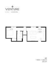 A black and white image of a floor plan for a 1-bedroom apartment.