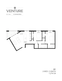 A black and white image of a floor plan for a 2-bedroom, 2-bathroom apartment.