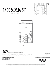 Studio Floor Plan A2 at The Weaver, Philadelphia, PA
