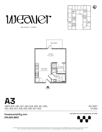 Studio Floor Plan A3 at The Weaver, Philadelphia, 19125