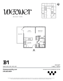 1Bed Floor Plan B1 at The Weaver, Philadelphia, Pennsylvania