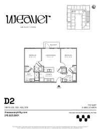 2Bed Floor Plan D2 at The Weaver, Philadelphia, PA
