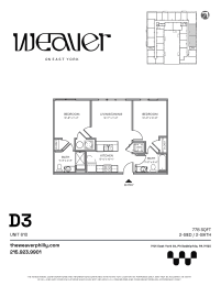 2Bed Floor Plan D3 at The Weaver, Philadelphia, 19125
