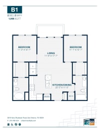 2 bed 2 bath B1 Floor Plan at Urban Crest Apartments, San Antonio, TX, 78209
