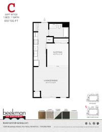 2 bed 2 bath C Floor Plan at Beekman on Broadway, Michigan, 48105