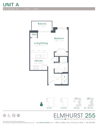 1 bed 1 bath a floor plan for a unit with a bedroom and a bathroom  at Elmhurst 255, Elmhurst, IL