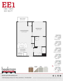 2 bed 2 bath a floor plan of a bedroom apartment at Beekman on Broadway, Ann Arbor