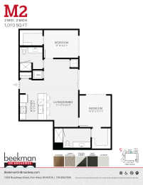 2 bed 2 bath M2 Floor Plan at Beekman on Broadway, Ann Arbor, Michigan
