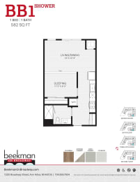 2 bed 2 bath BB1 Floor Plan at Beekman on Broadway, Michigan