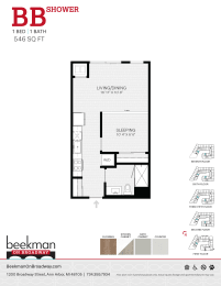 2 bed 2 bath BB Floor Plan at Beekman on Broadway, Ann Arbor, Michigan