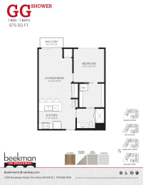 2 bed 1 bath GG Floor Plan at Beekman on Broadway, Ann Arbor, MI