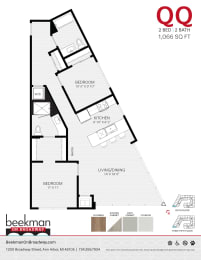 2 bed 1 bath QQ Floor Plan at Beekman on Broadway, Ann Arbor, 48105